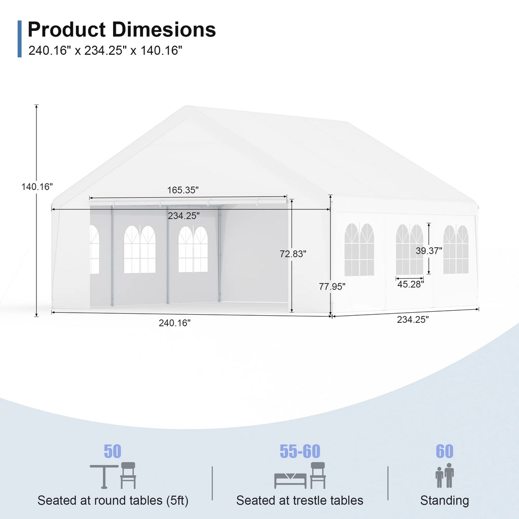 20x20ft Waterproof Carport Canopy Q937