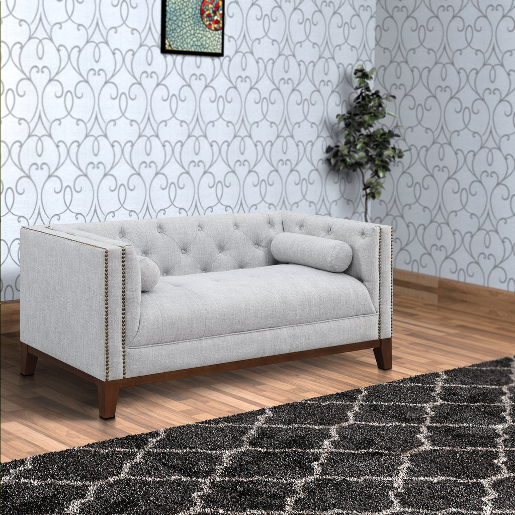 Light Grey Upholstered Tufted Loveseat Y740