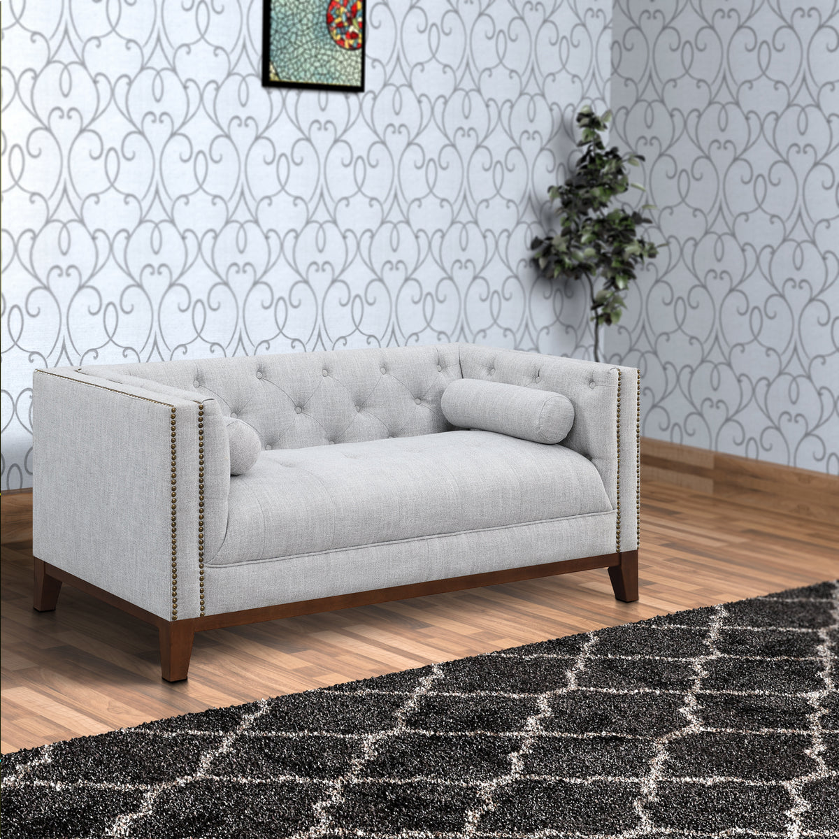 Light Grey Upholstered Tufted Loveseat Y740