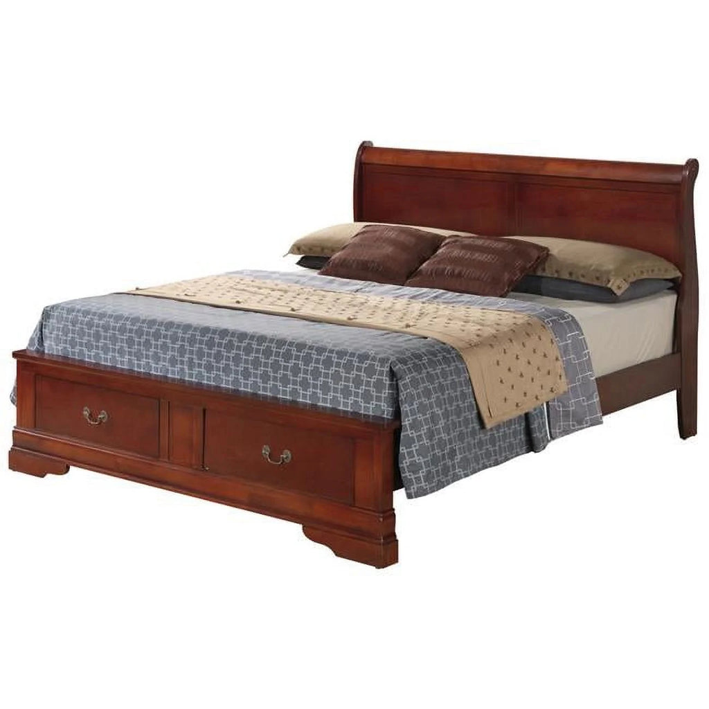 Cherry Queen Size Wood Storage Sleigh Bed A584
