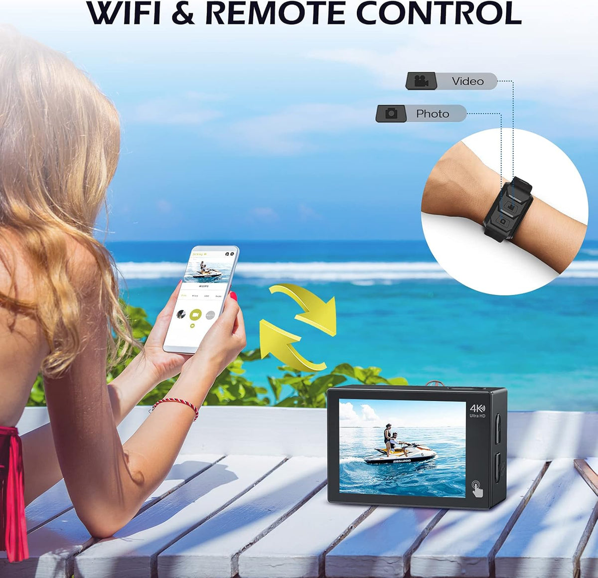 4K 20MP Dual Screen Waterproof Action Camera with Touch Screen and 2 Batteries Z775849