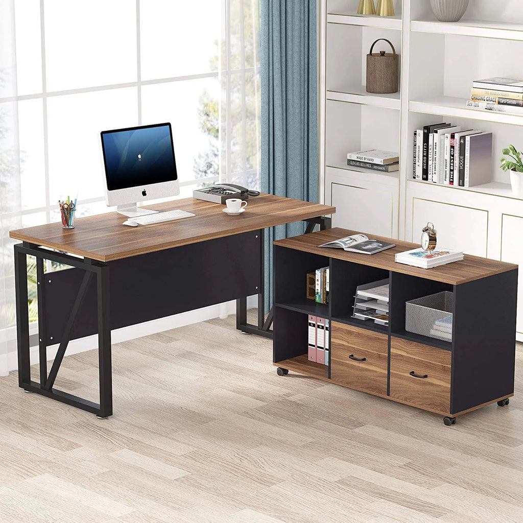 L-Shaped Computer Desk with File Cabinet and Storage Shelves H666384
