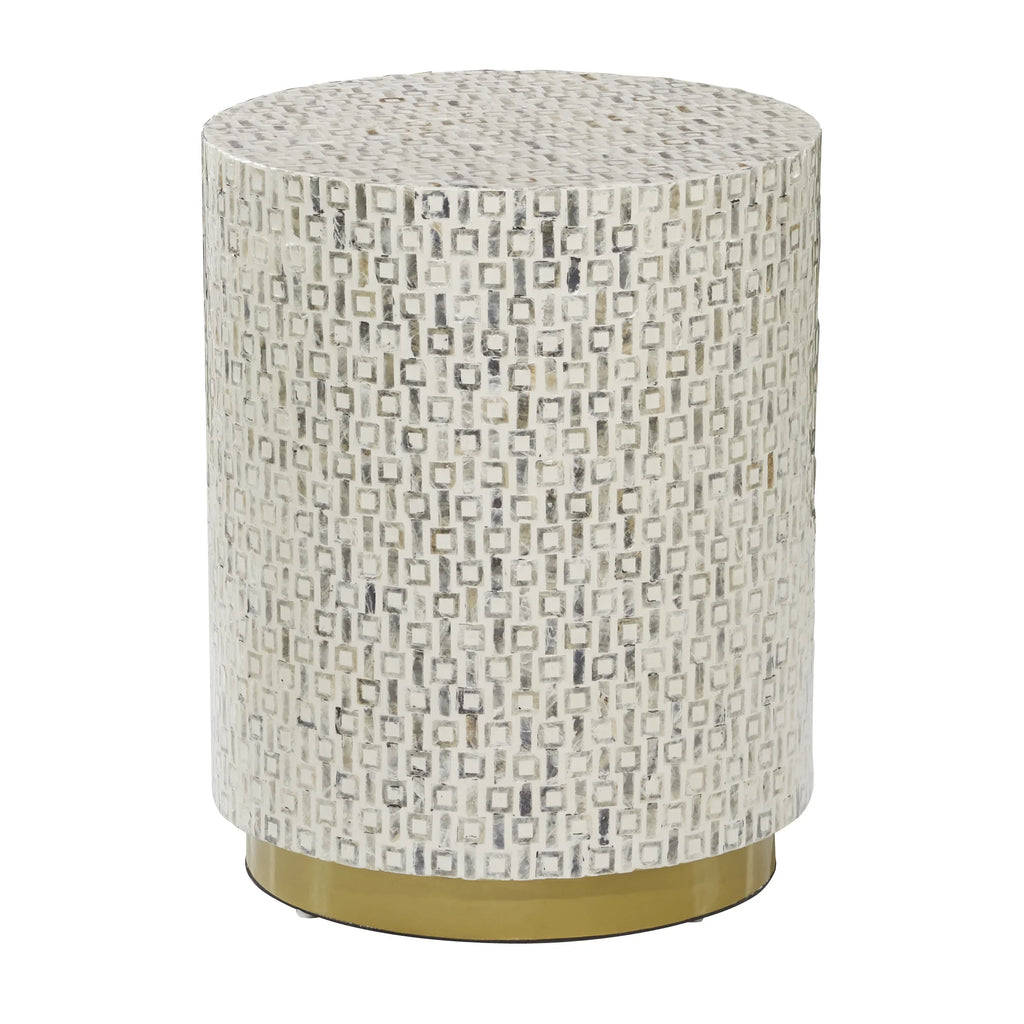 18" x 22" White Mother of Pearl Accent Table with Gold Base K935