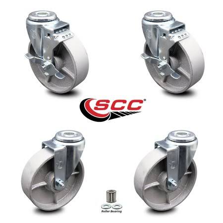 Semi Steel Cast Iron Swivel Caster Set of 4 with Roller Bearing - 5 inch x 1.5 inch Silver Wheels J461495