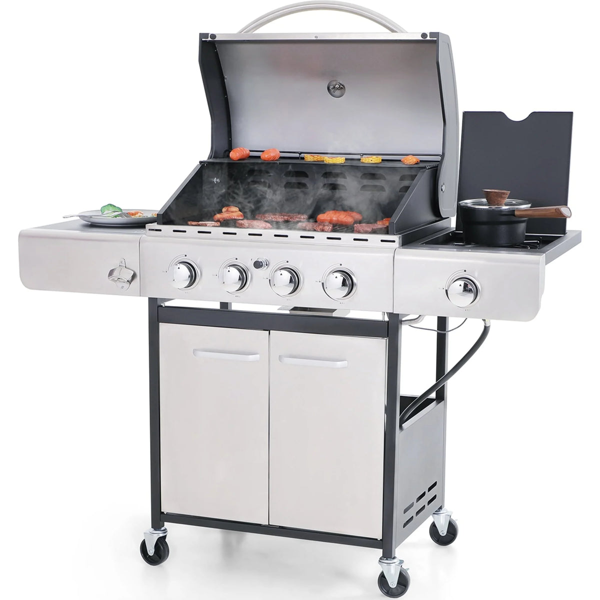 4-Burner Stainless Steel Propane Gas Grill with Side Burner C1696
