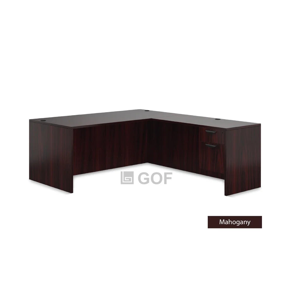 3 Person Workstation Cubicle with L-Shape Desk, Walnut Q2965