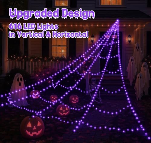 Halloween Spider Web Lights with 59" Spider and Stretch Cobweb M5202