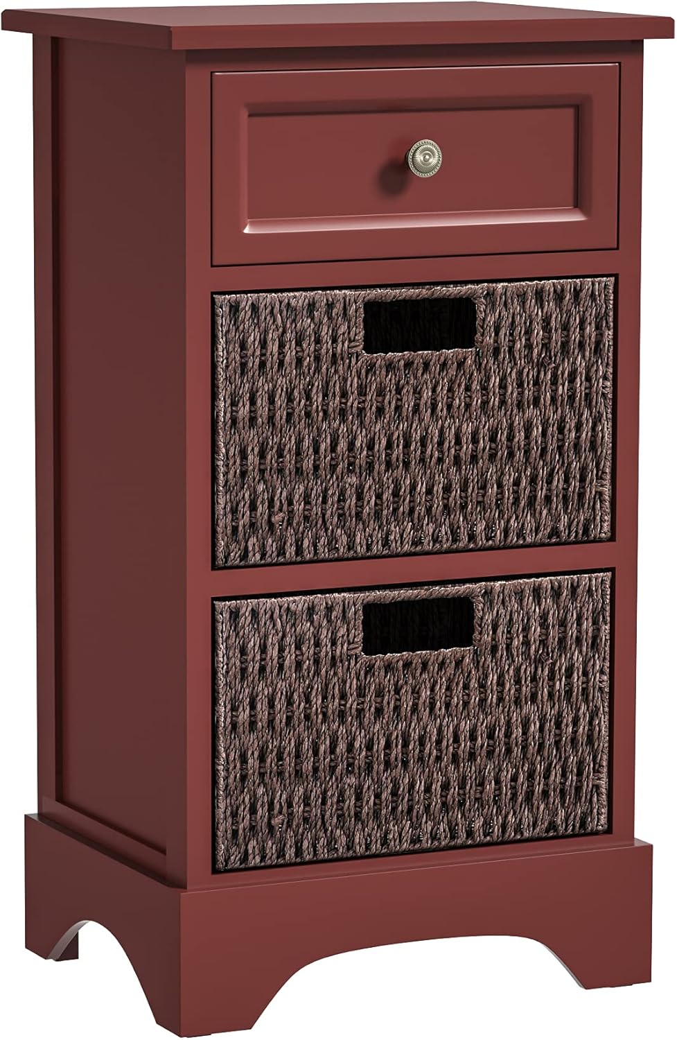 Red Farmhouse Storage Cabinet with Drawer and 2 Wicker Baskets L7564