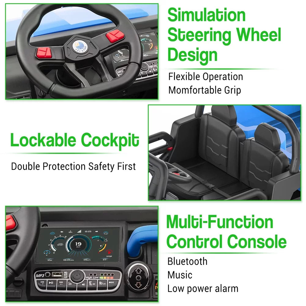 Remote Control Electric UTV, 2 Seater, 6 Wheels Ride On Dump Truck, Blue Z52035