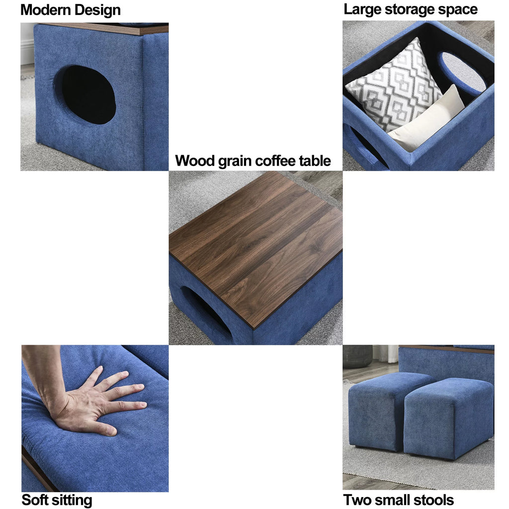 25"W Hollow Storage Ottoman with 2 Footstools C8154