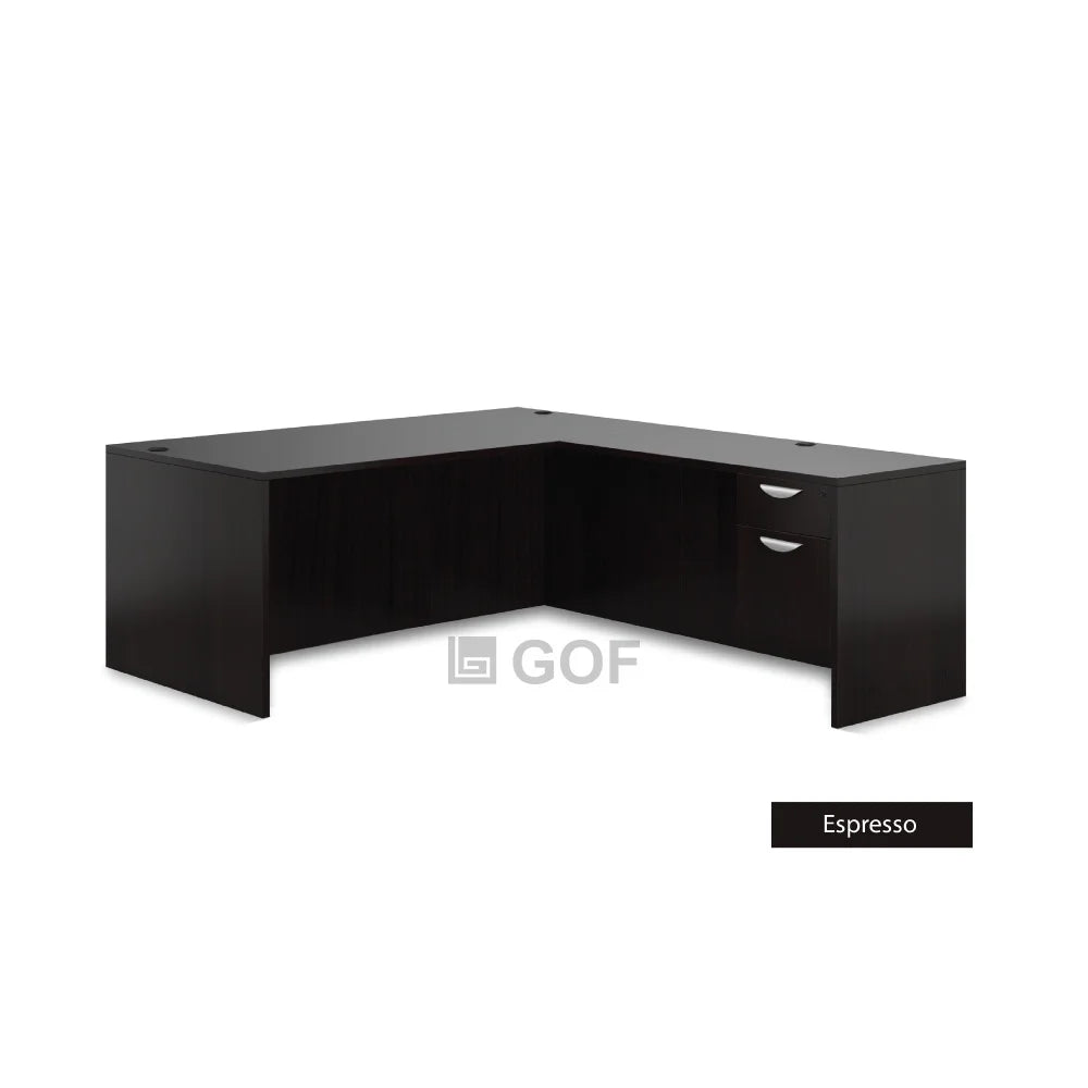 3 Person Workstation Cubicle with L-Shape Desk, Walnut Q2965