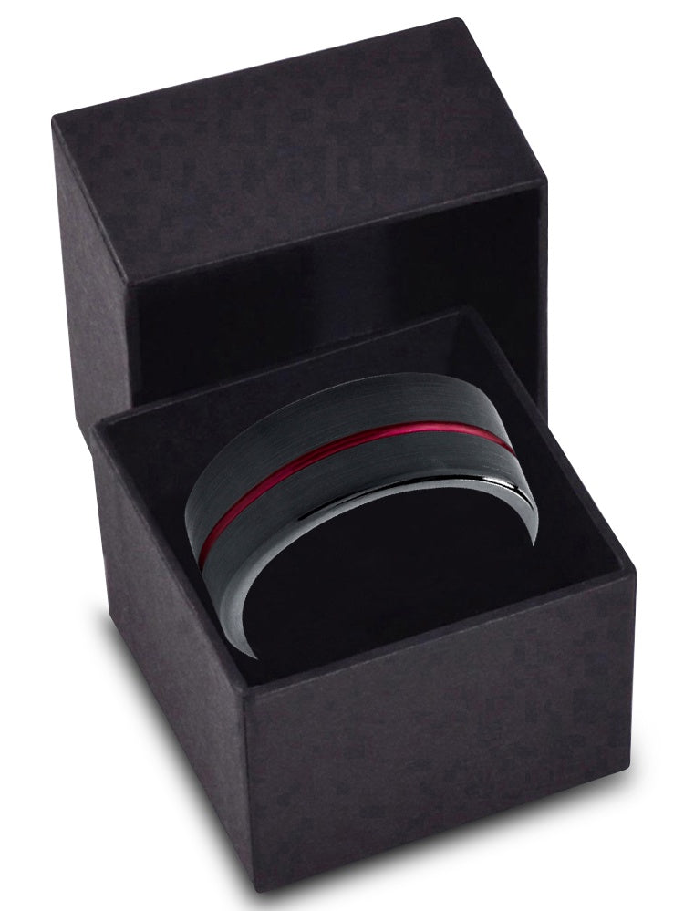 Tungsten Wedding Band Ring 10mm Red Black Brushed Polished N60922