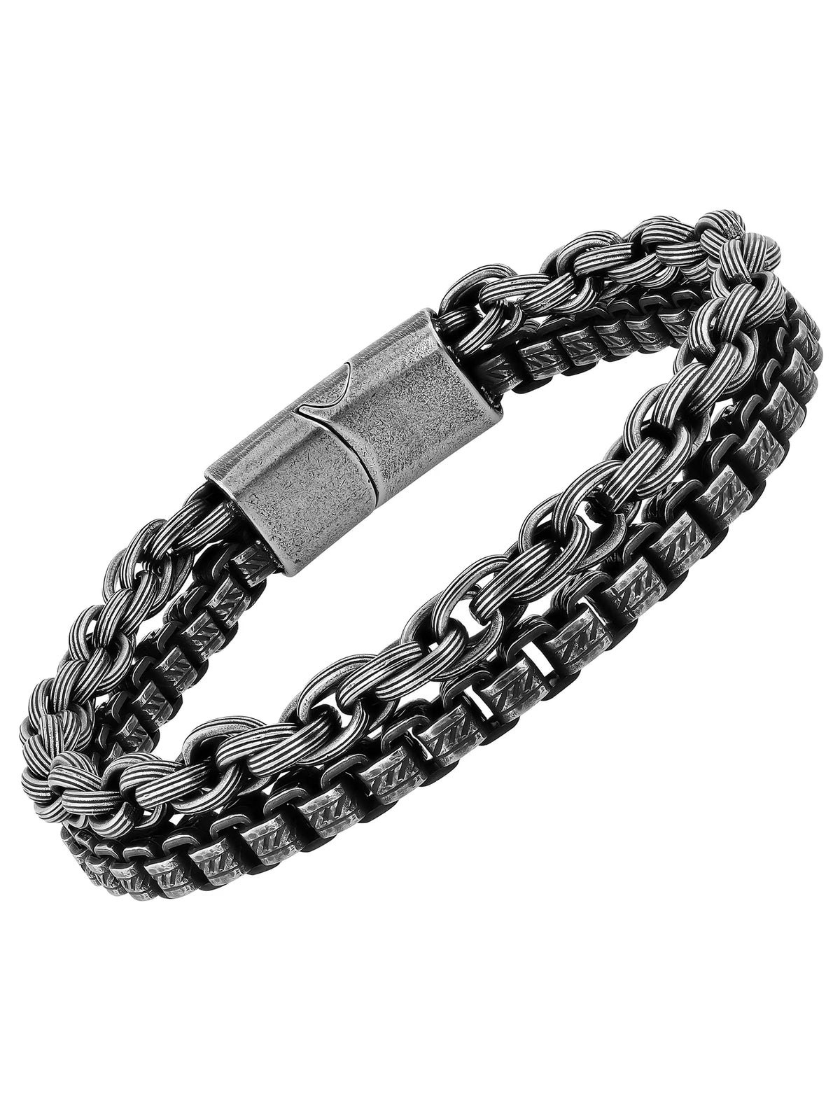 Stainless Steel Gunmetal Tone Stacked Bracelet E518165