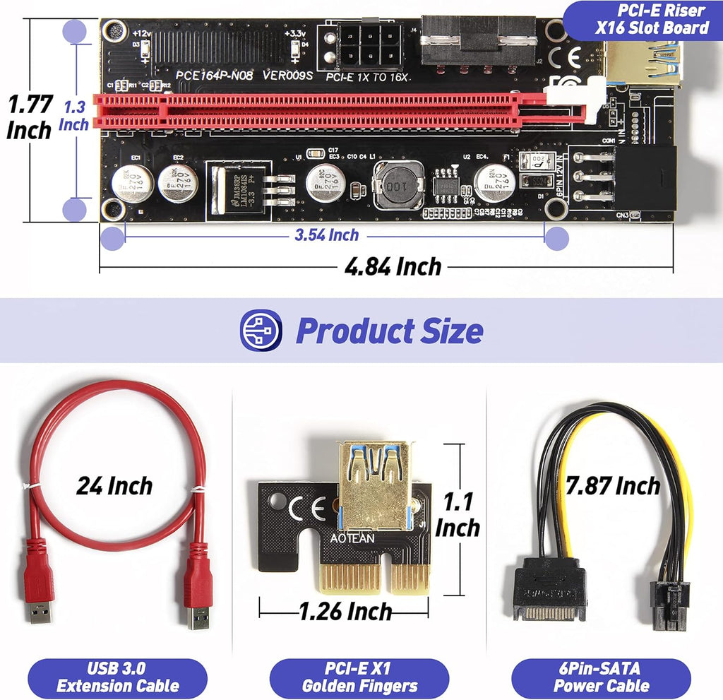 PCIE Riser Express Cable 1X to 16X with 24inches USB 3.0 Cable, 6 Pack G104066