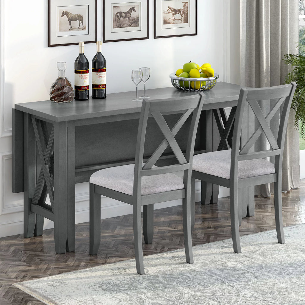 6-Piece Solid Wood Foldable Dining Table and 4 Chairs with Bench U424310