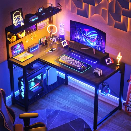 43 Inch L Shaped Computer Desk with Power Outlets A5581