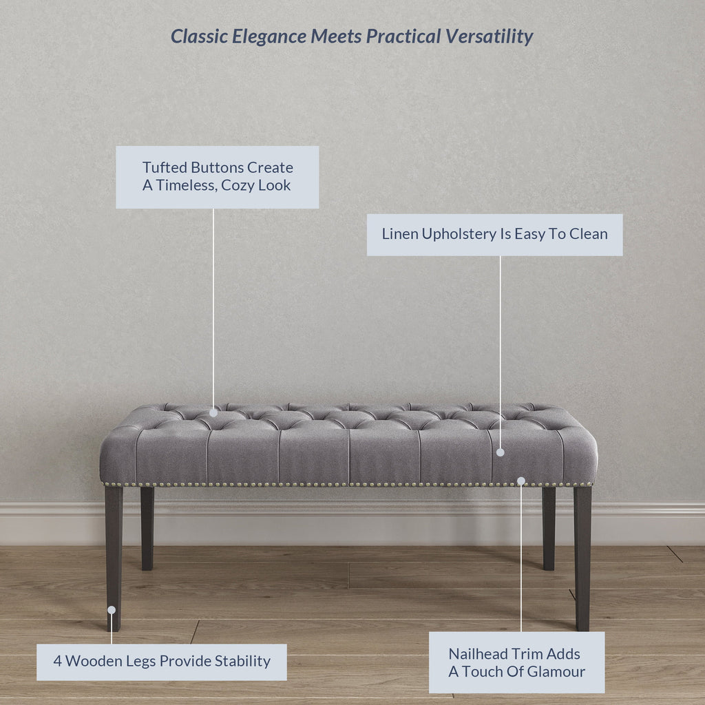 Grey Linen Upholstered Ottoman Bench E2295