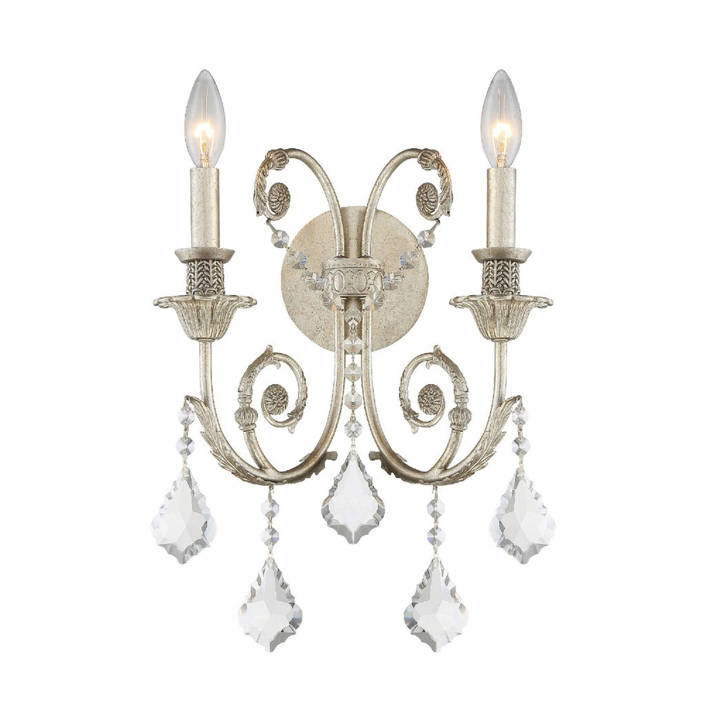 2 Light Clear Crystal Silver Sconce I831