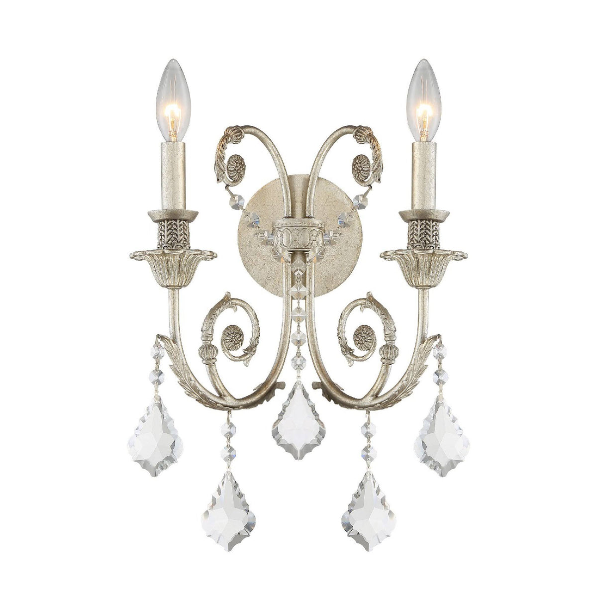 2 Light Clear Crystal Silver Sconce I831