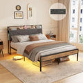 Queen Size Metal Platform Bed with Headboard U844825