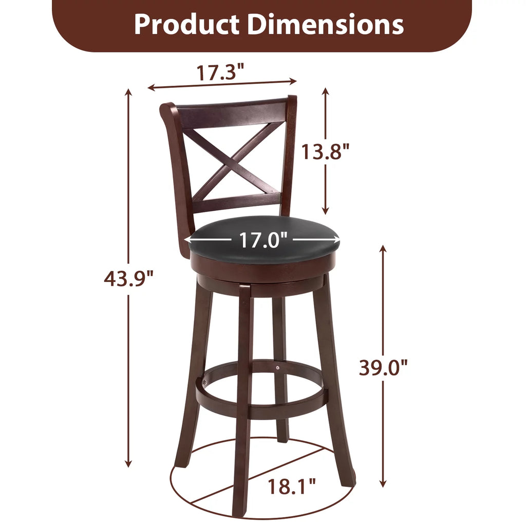 Brown PU Leather Swivel Bar Stools Set of 2 A3739