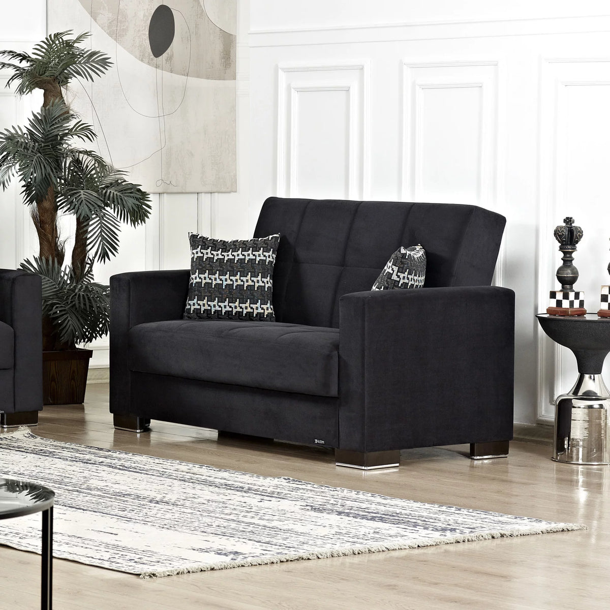 Black Microfiber Loveseat T320584
