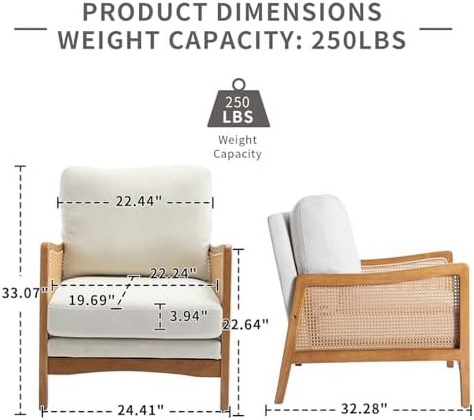 Beige Velvet Upholstered Accent Chair with Rattan Armrest S69371