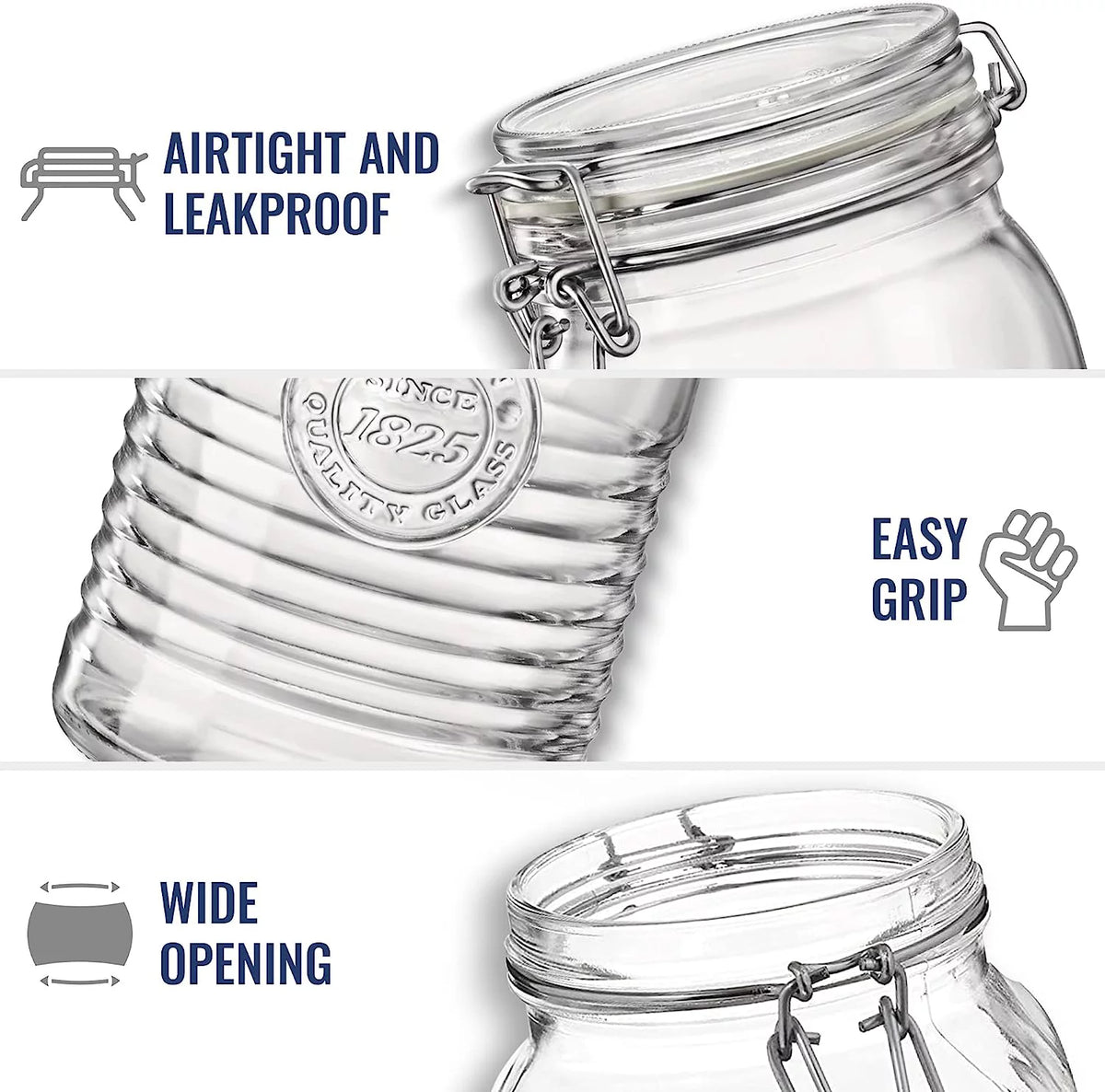 Set Of 3 Glass Jars with Airtight Hinged Lid Z774290