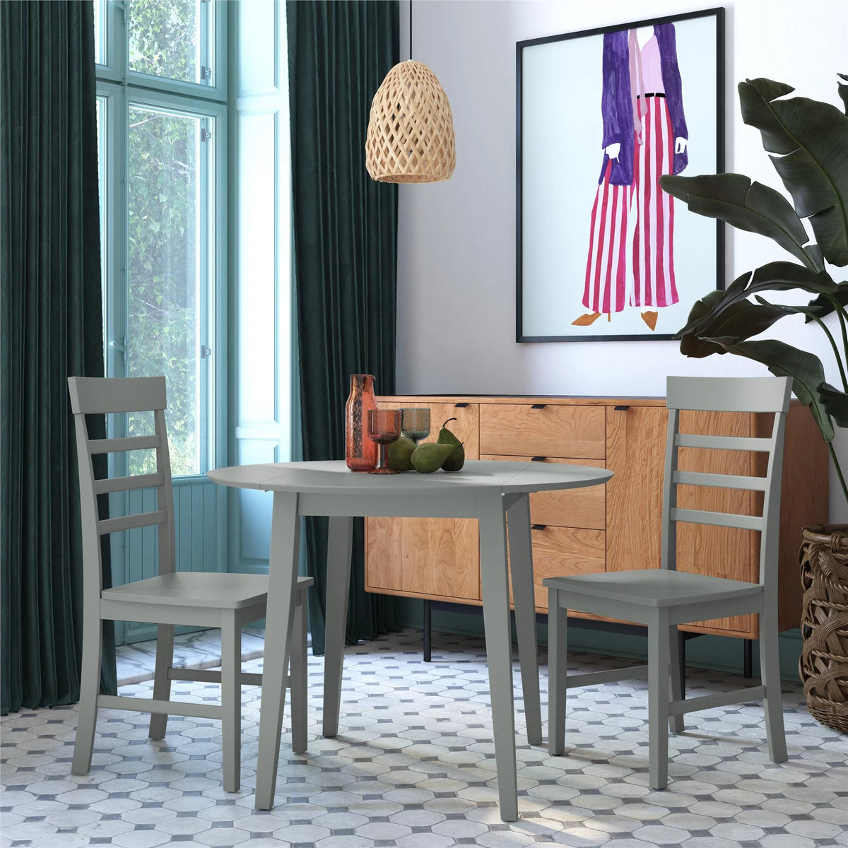 3-Piece Wood Dining Set with Double Drop Leaf Gray I4154