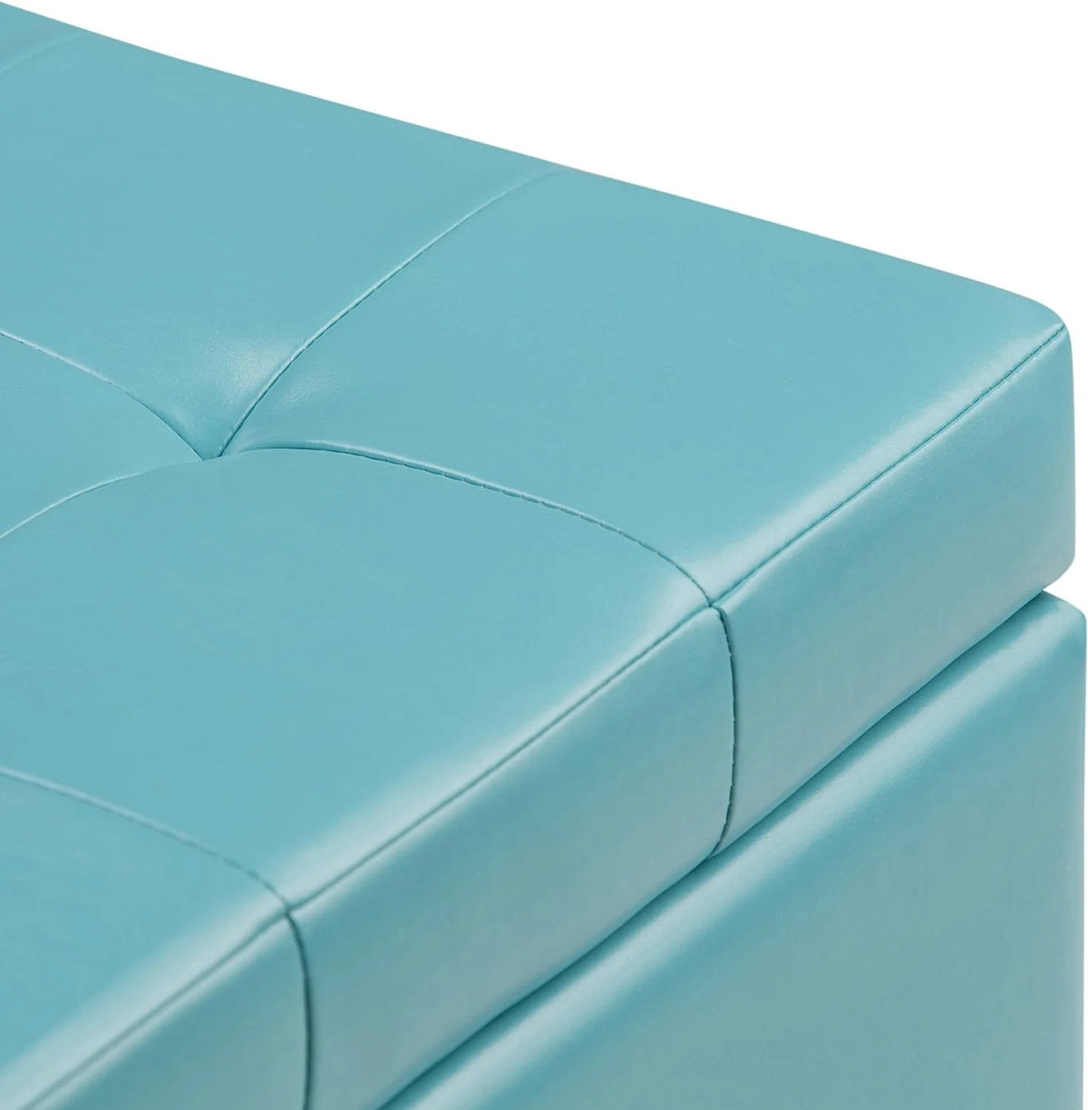 Soft Blue Tufted Faux Leather Lift Top Storage Ottoman N7051