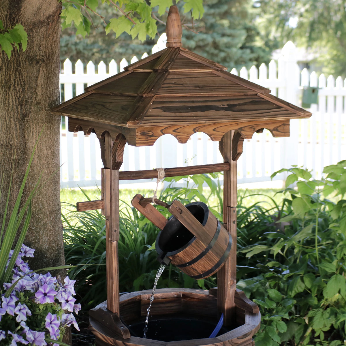 Wood Wishing Well Fountain with Liner 48" H T6532