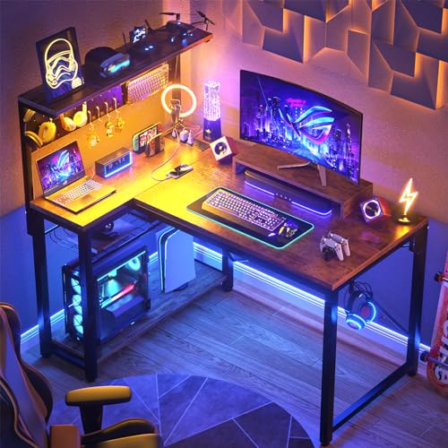 43 Inch L Shaped Computer Desk with Power Outlets A5581