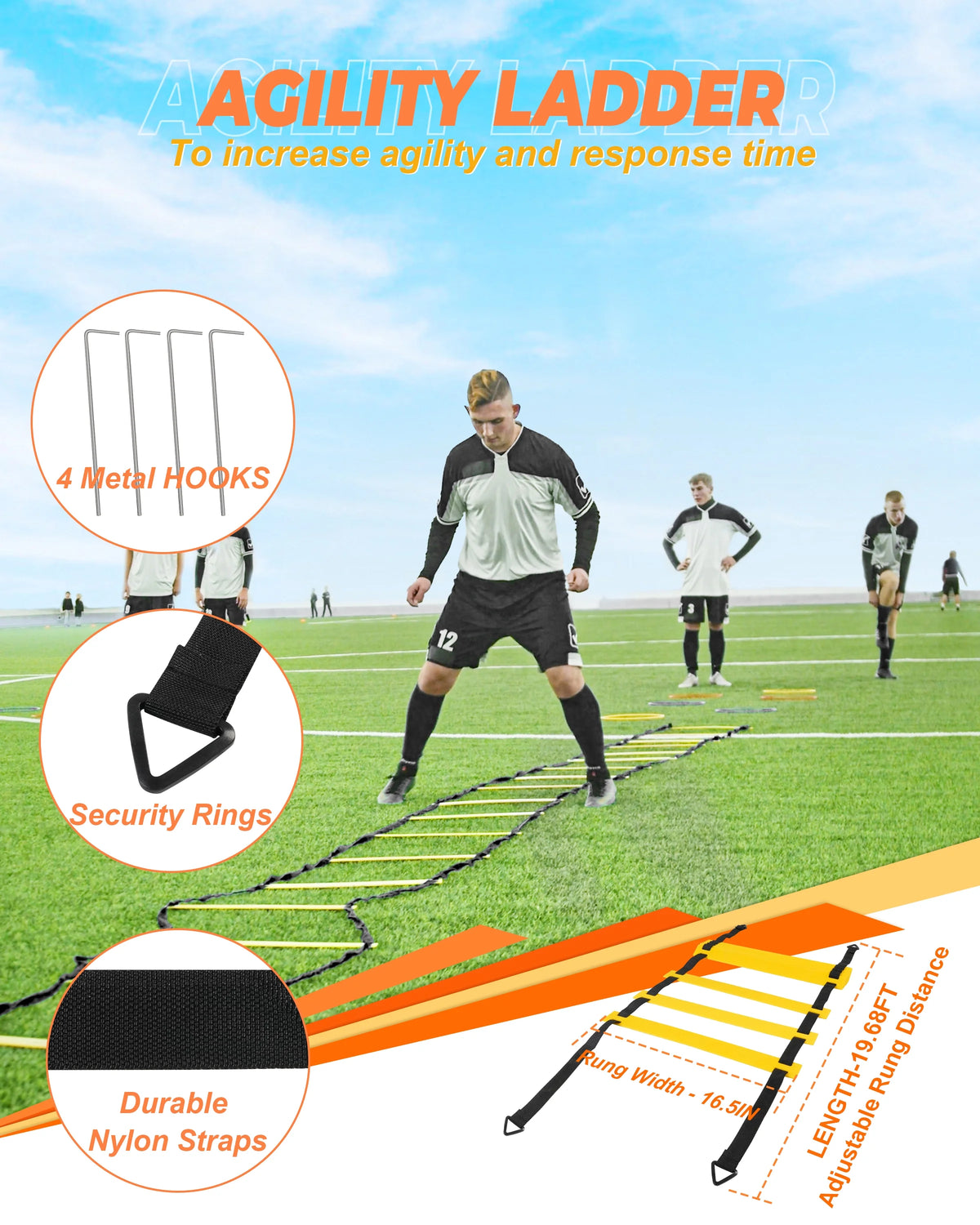 20ft Sports Agility Ladder with Cones, Hurdles, Resistance Bands, Jump Rope U619822