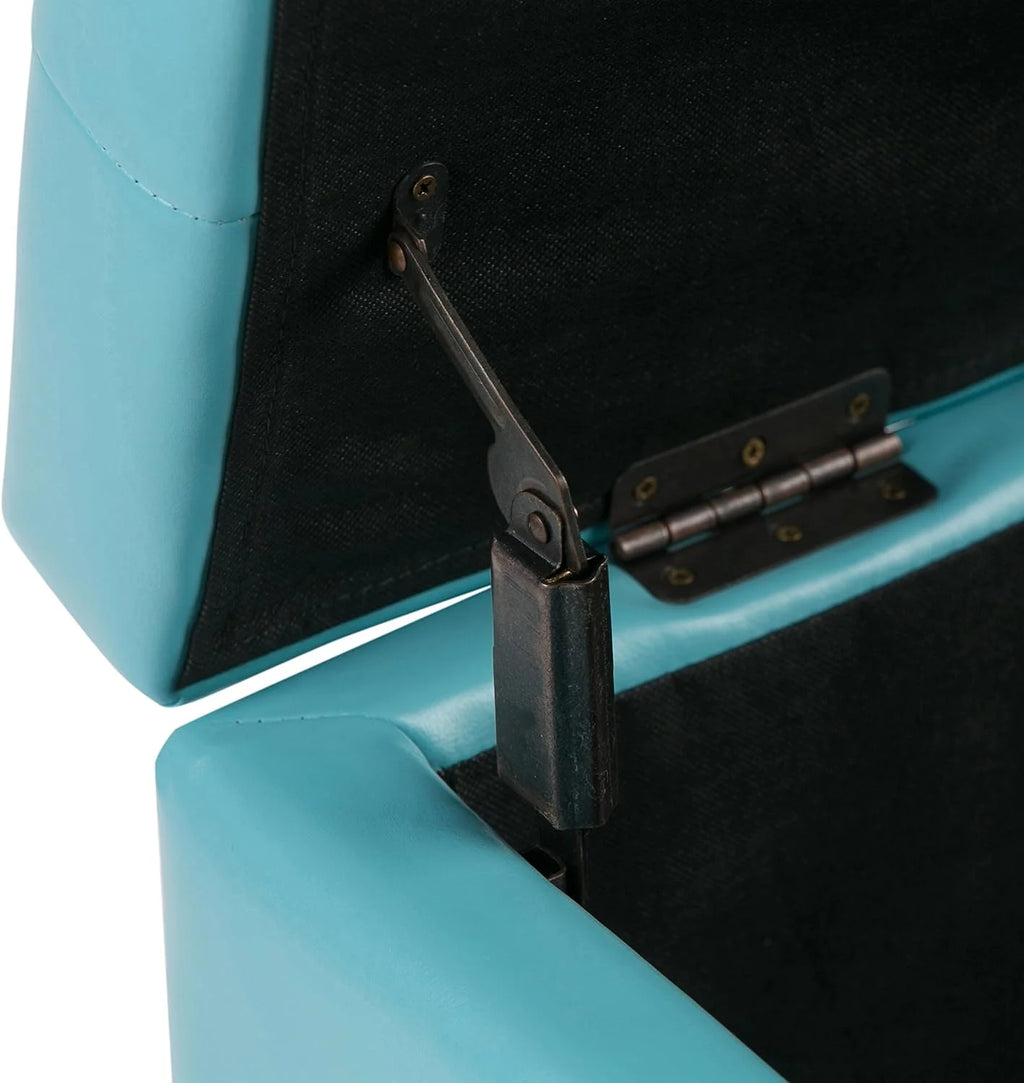 Soft Blue Tufted Faux Leather Lift Top Storage Ottoman N7051