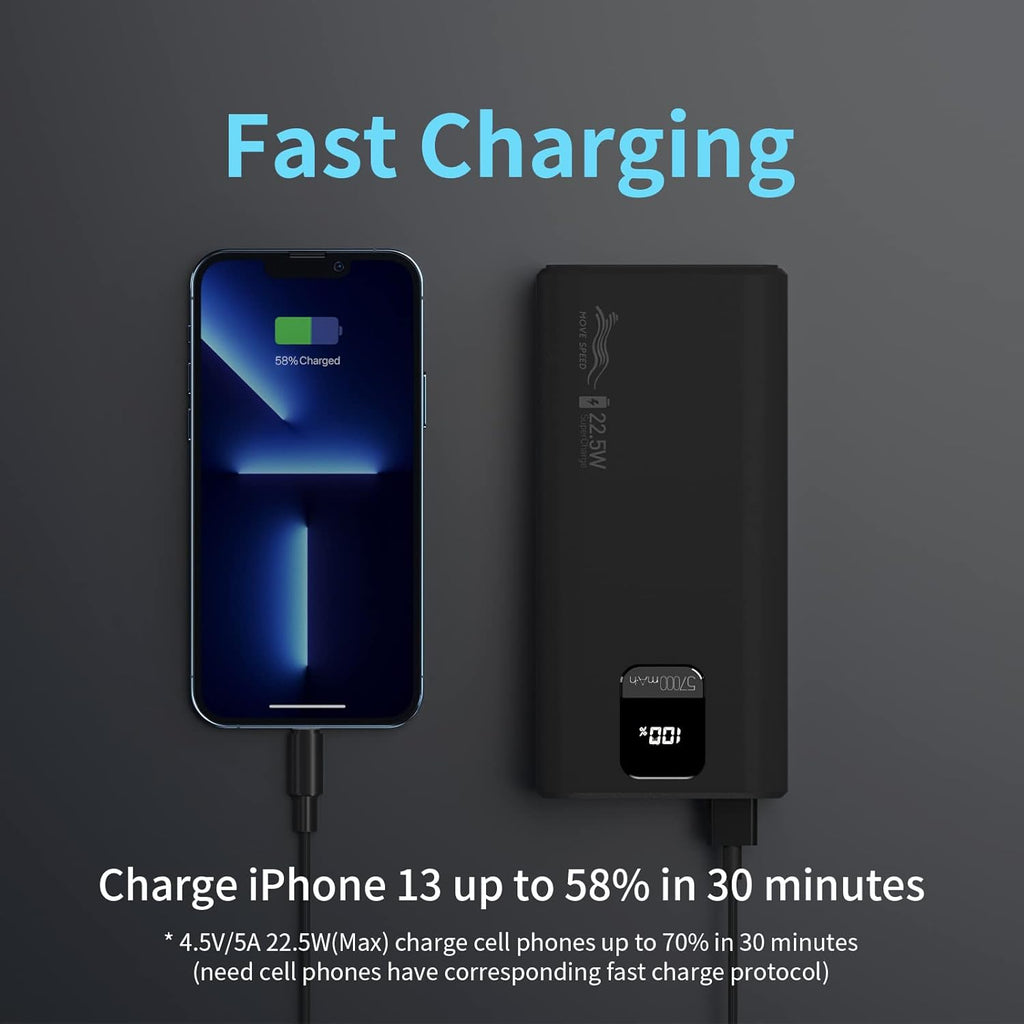 57000mAh Power Bank, 20W PD USB C & 22.5W QC Fast Charging, 4 Outputs & 2 Inputs, LED Display, Pack of 2 X818