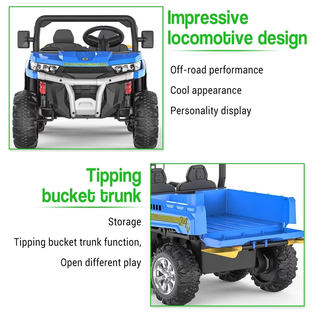Remote Control Electric UTV, 2 Seater, 6 Wheels Ride On Dump Truck, Blue Z52035