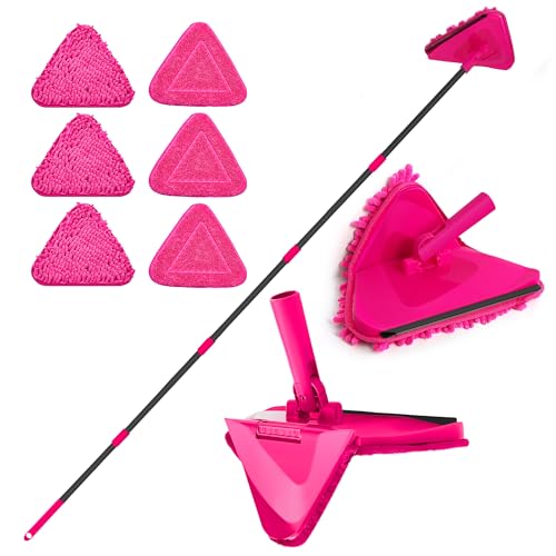 Wall Mop with Long Handle 80 inches Collapsible Baseboard Cleaner with Squeegee 3 Microfiber 3 Chenille Pads I583