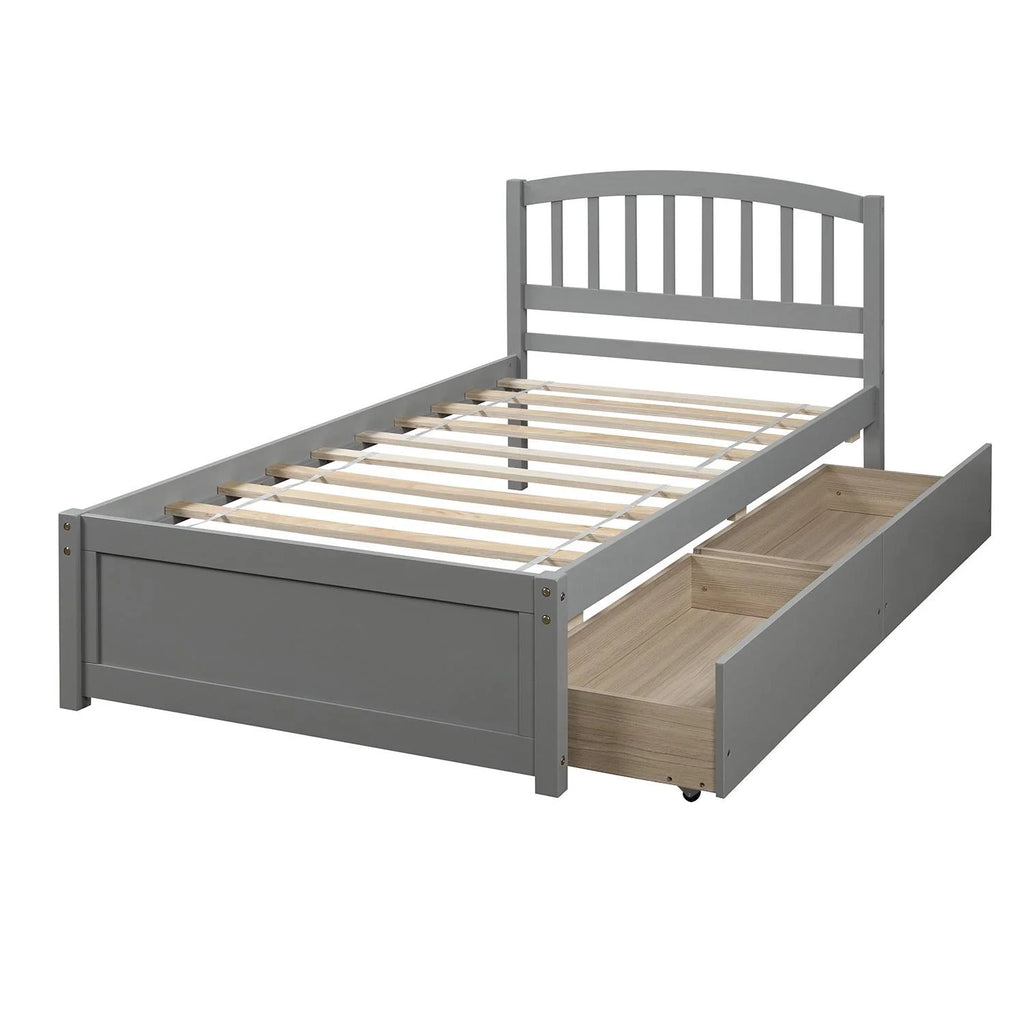 Twin Size Wood Platform Bed with Storage and 2 Drawers K9650