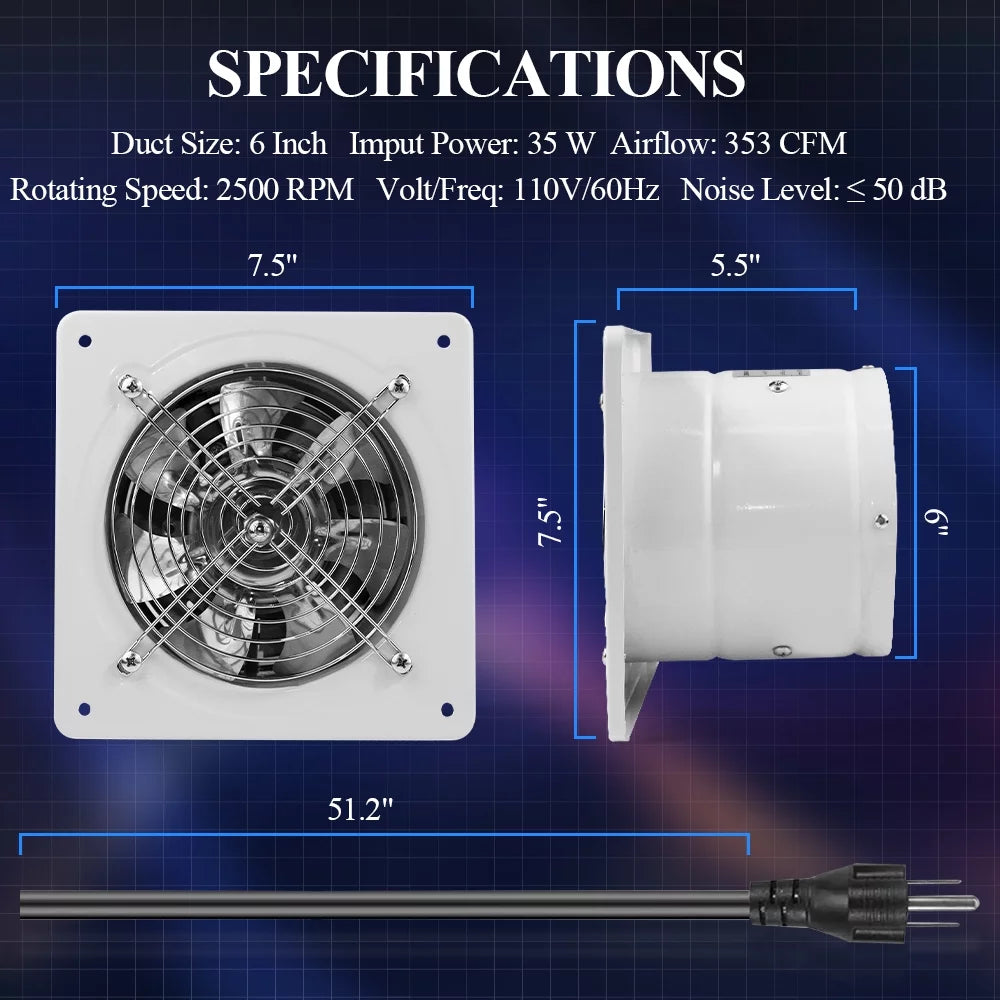 6” Wall Mounted Exhaust Fan with Speed Controller M6519