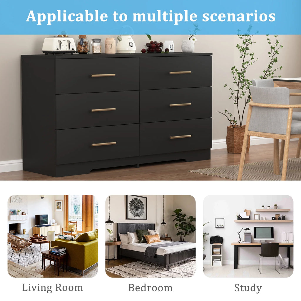 Black 6 Drawer Wood Dresser O735790