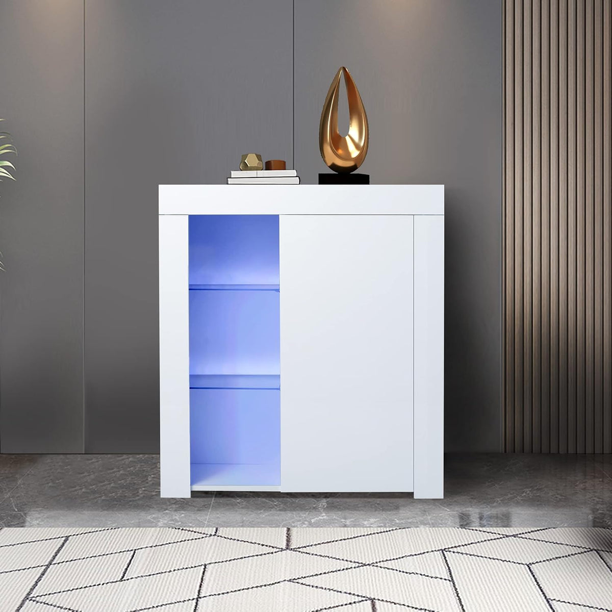 White 3 Door Sideboard Buffet Storage Cabinet with LED Light C252