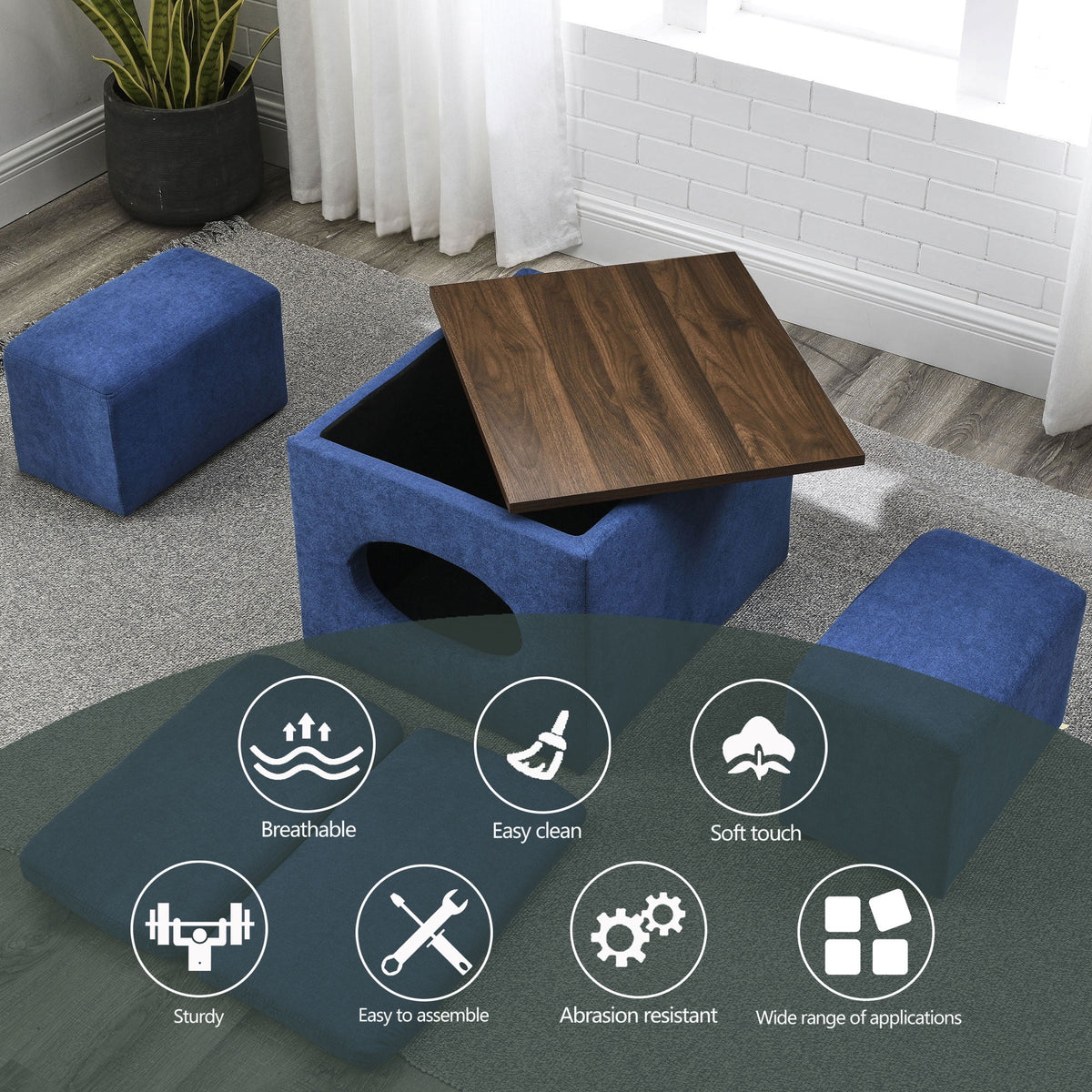 25"W Hollow Storage Ottoman with 2 Footstools C8154