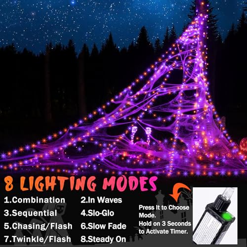 Halloween Spider Web Lights with 59" Spider and Stretch Cobweb M5202