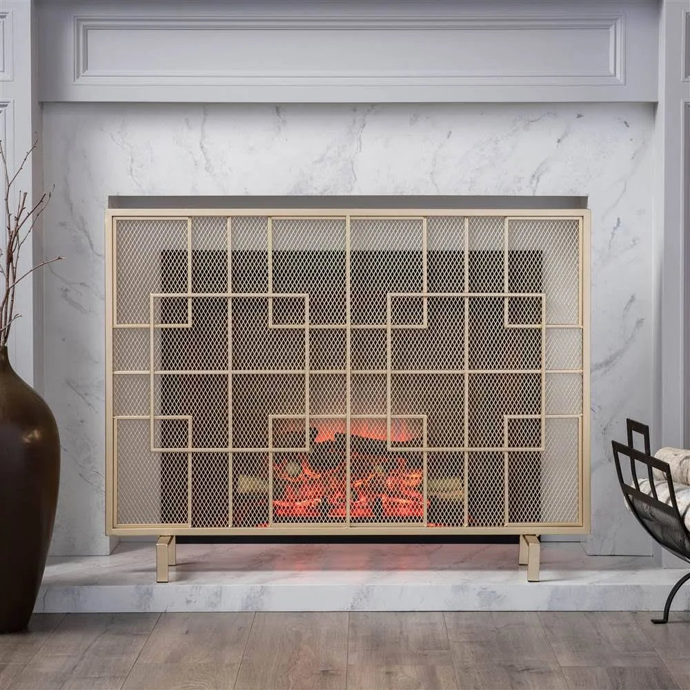 Gold Single Panel Iron Fire Screen Y5427