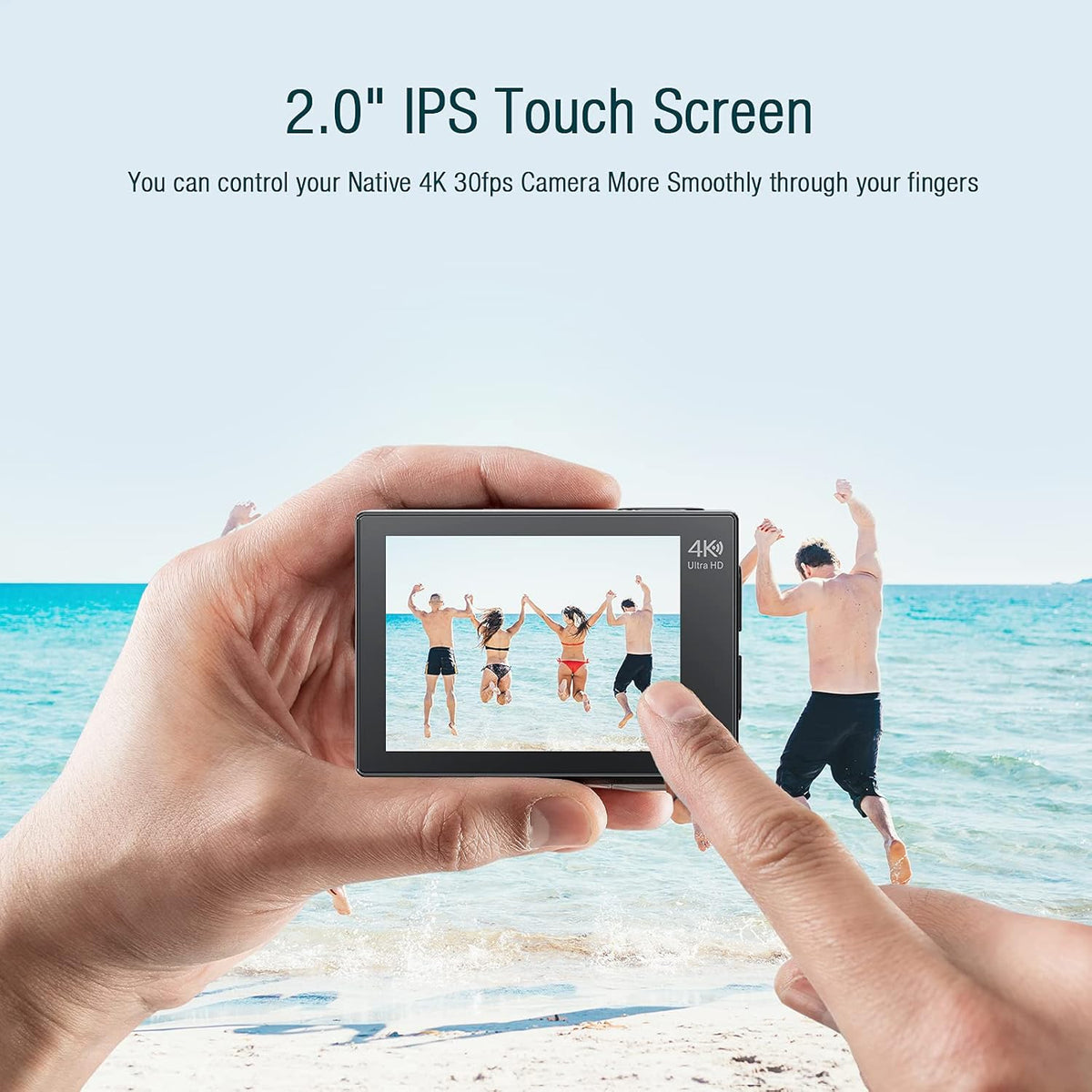 4K 20MP Dual Screen Waterproof Action Camera with Touch Screen and 2 Batteries Z775849