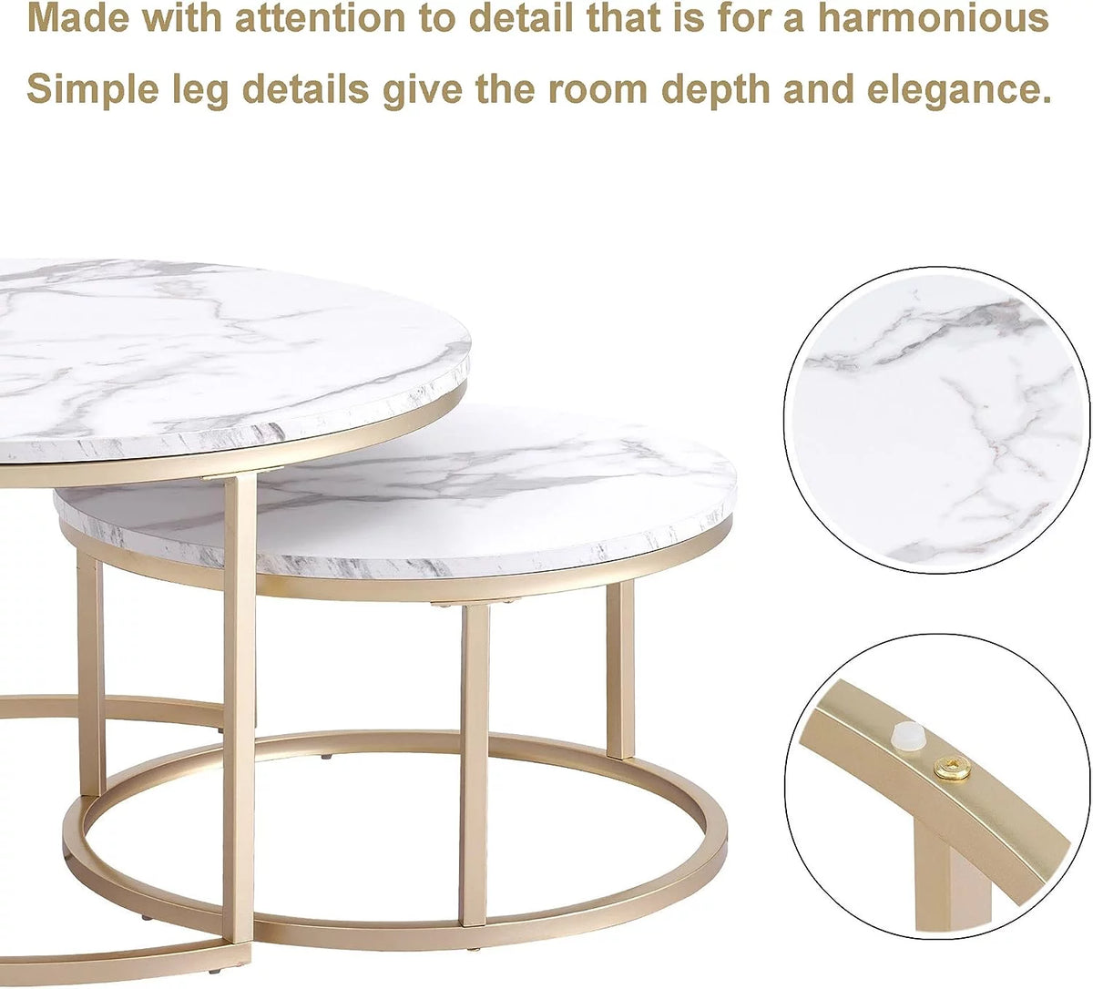 Round Nesting Coffee Tables Set of 2 Marble Black Metal A781399