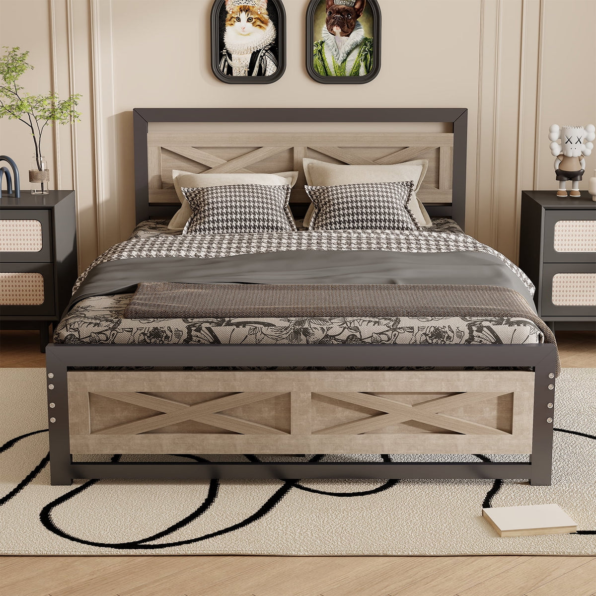 Platform Bed Frame with Headboard, Twin Size Bed U3875