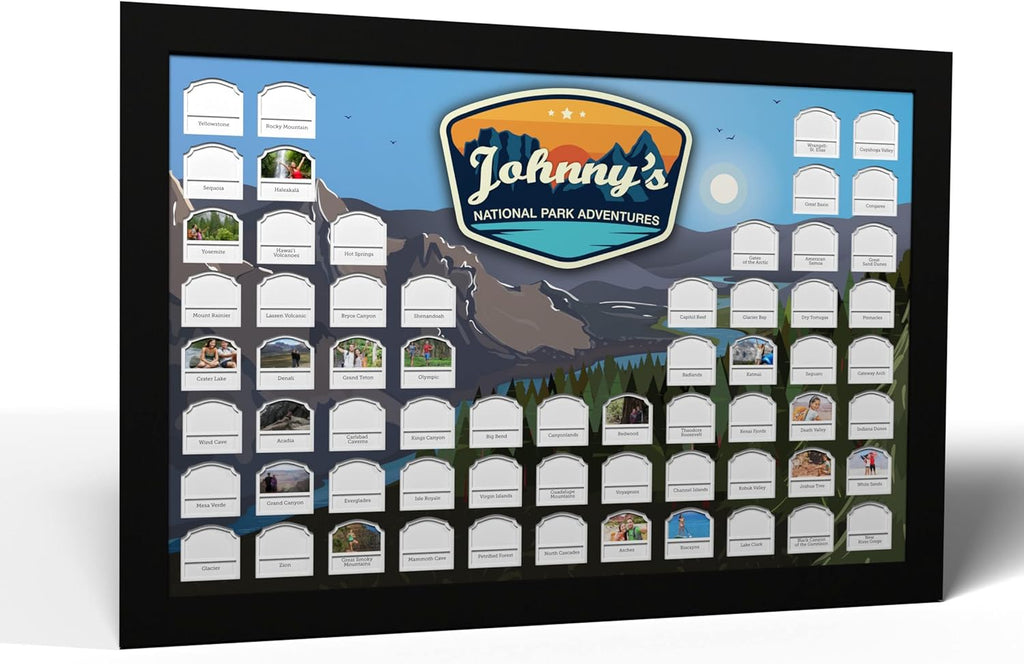 Personalized USA National Parks Photo Map (White Frame) J359