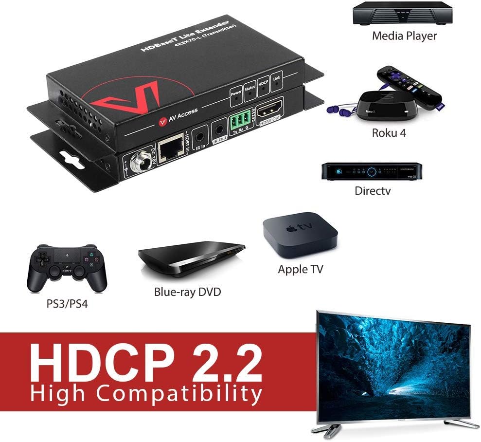 HDBaseT HDMI Extender Over Single Cat5e/6a/Cat7 Ethernet, 4K@60Hz 130ft, PoE IR RS232 HDCP2.2, HDR, CEC, EDID Q358