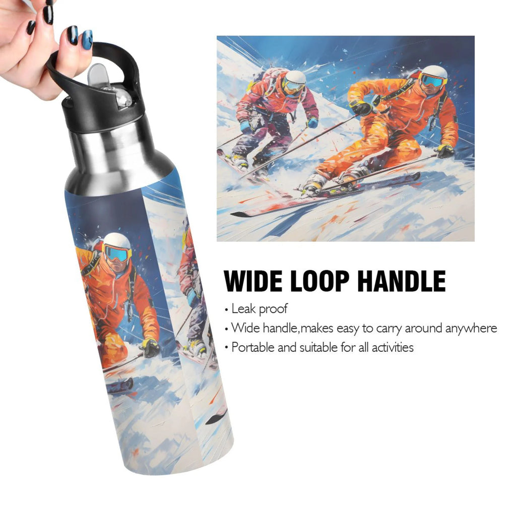 Stainless Steel Insulated Thermos Vacuum Flask Water Bottle with Straw Lid R19691